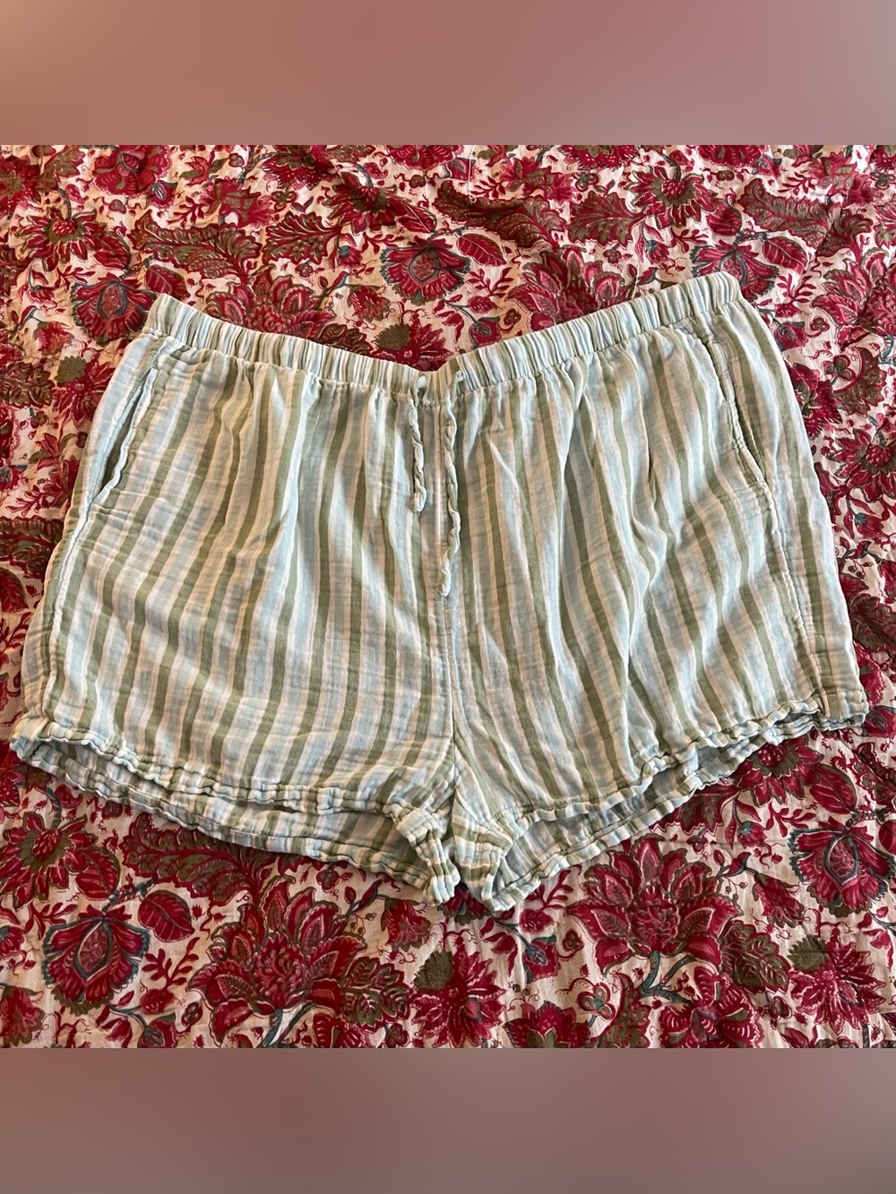 Belle Isle Green Striped Cotton Lounge Shorts